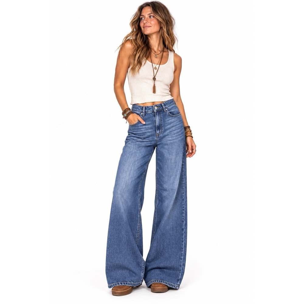 Aeropostale High Rise Wide Leg Jeans Women 14 Medium Wash Boho Relaxed Fit Baggy